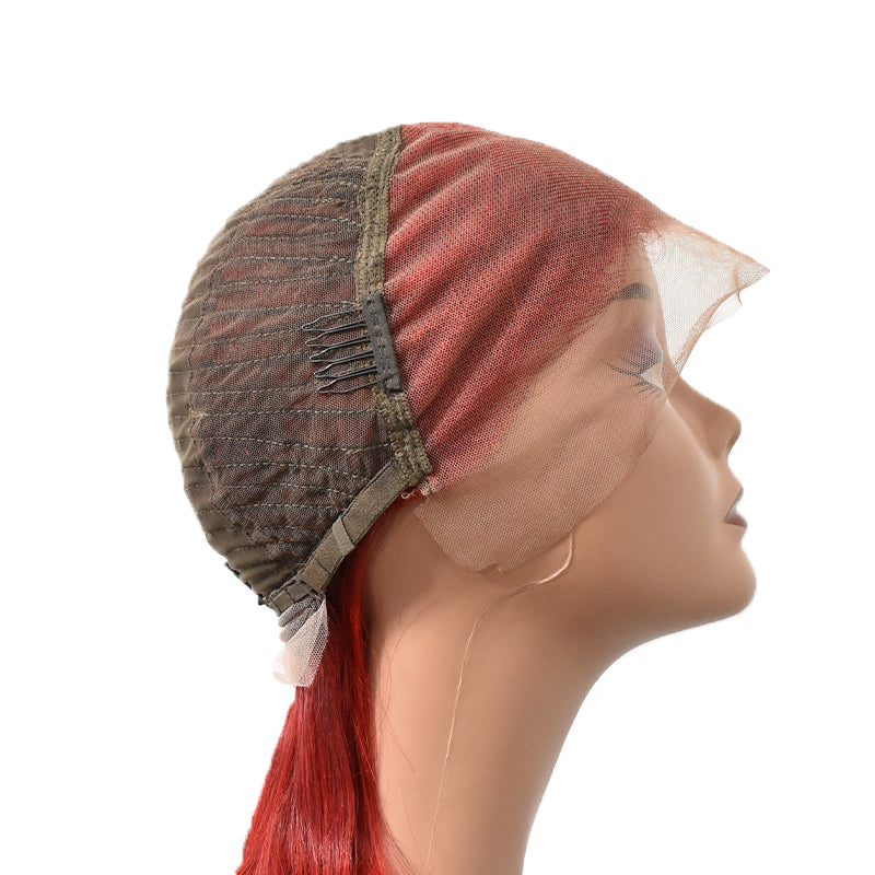 HiArt Hair Virgin Red Fancy Color Straight Human Hair 13x4 Transparent Lace Bob Wig Fast Shipping