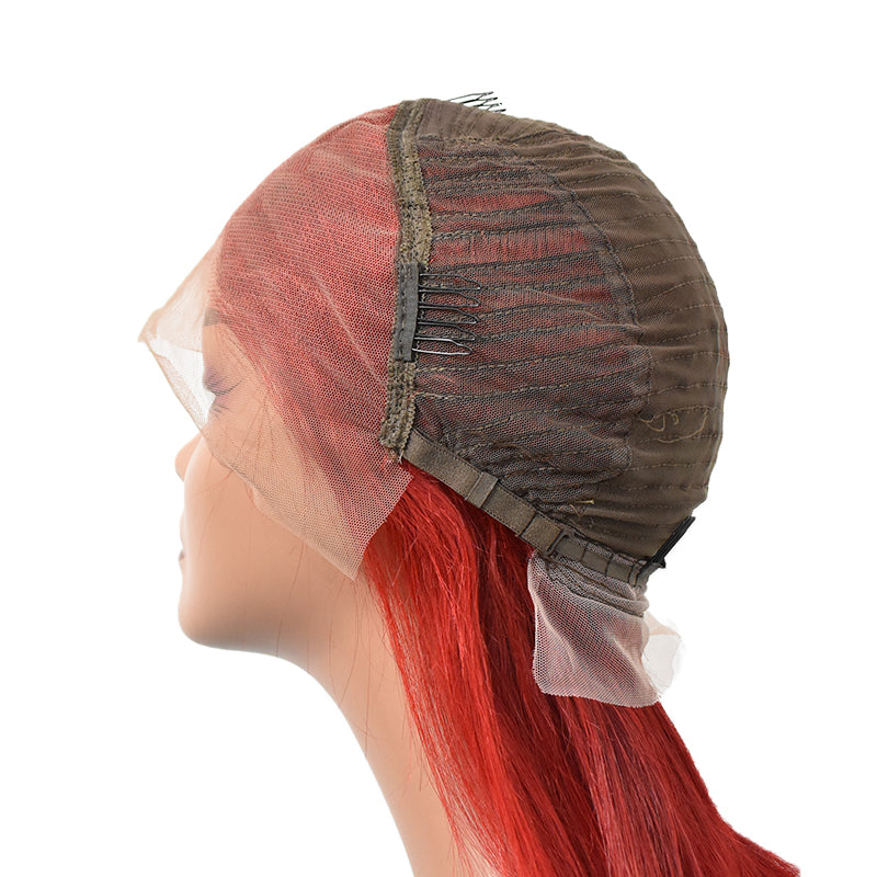 HiArt Hair Virgin Red Fancy Color Straight Human Hair 13x4 Transparent Lace Bob Wig Fast Shipping
