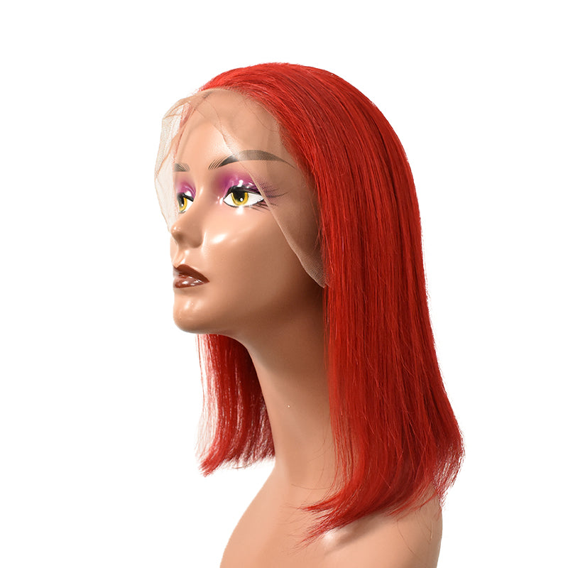 HiArt Hair Virgin Red Fancy Color Straight Human Hair 13x4 Transparent Lace Bob Wig Fast Shipping
