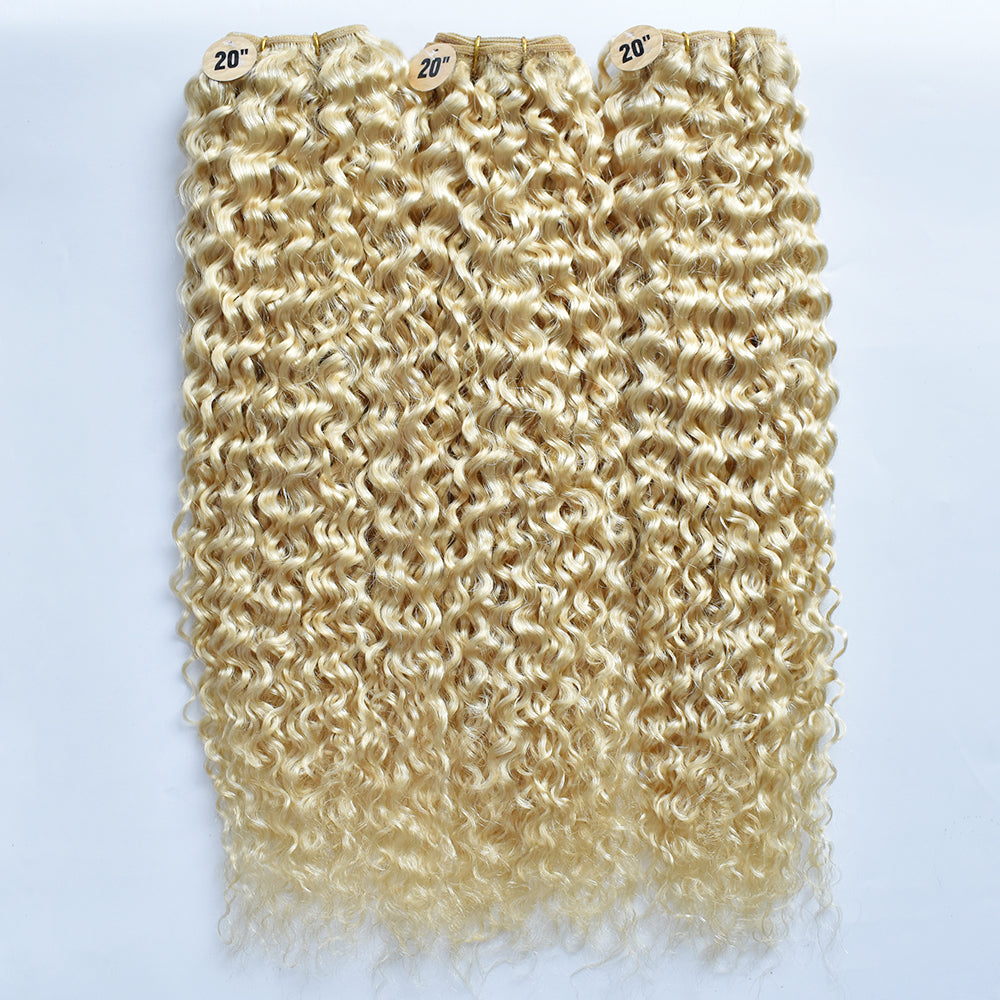 HiArt Hair Virgin Brazilian Blonde Color 613 Curly Hair Weaving Human Hair Bundles Fast Shipping