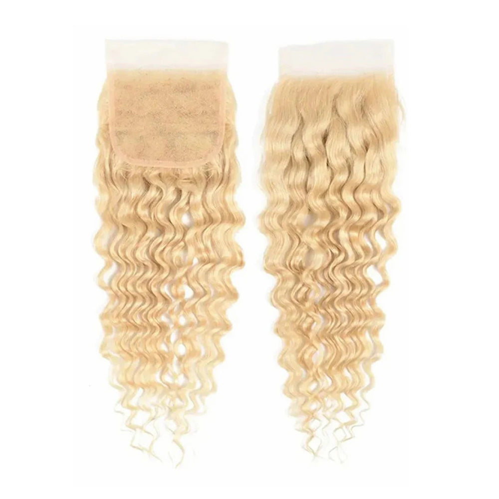 HiArt Hair Virgin Blonde Color 613 Deep Wave Human Hair 4x4 Transparent Lace Closure Fast Shipping