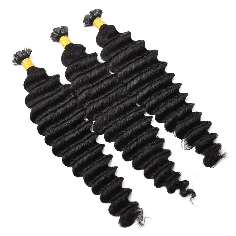 HiArt Hair Virgin Brazilian Deep Wave Flat Tip Hair Extensions For Black Women Fast Shipping